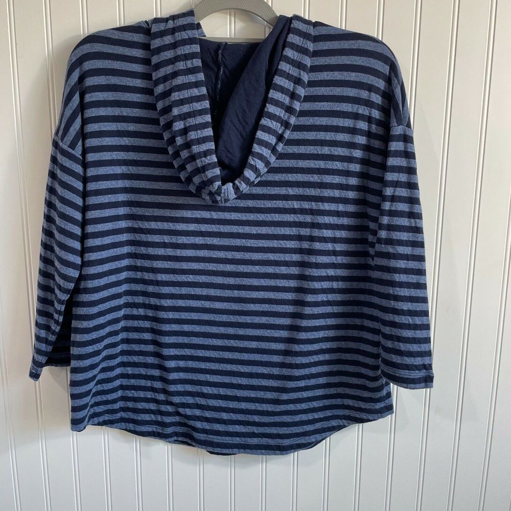 Chaps Shirt Womens Medium Blue Stripe‎ Kangaroo Pocket Hoodie Sweater Goprcore - Picture 2 of 7